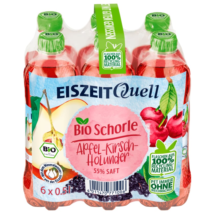EiszeitQuell Bio-Schorle Apfel-Kirsch-Holunder 6x0,5l